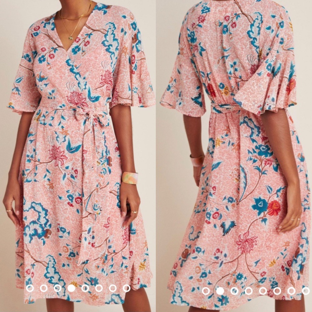 Anthropologie Maeve Adelaide Sheer Floral Wrap Dress - Picture 2 of 16